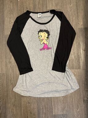 Y2K Betty Boop Raglan Dress - Gray Body with Black Sleeves